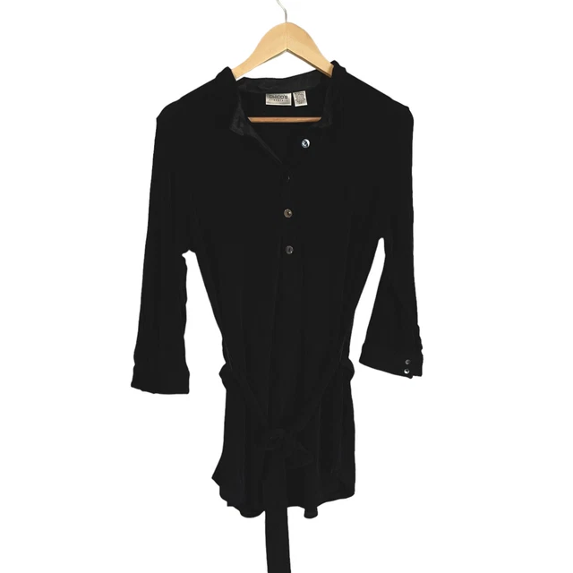 Chico's Travelers Black Tunic Top With Belt Sz 1 Medium