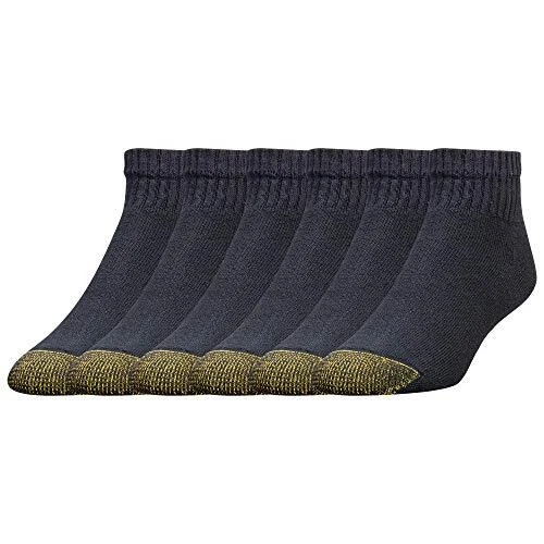 GOLDTOE Men's 656P Cotton Ankle Athletic Socks Multipairs Black 6-Pairs Large