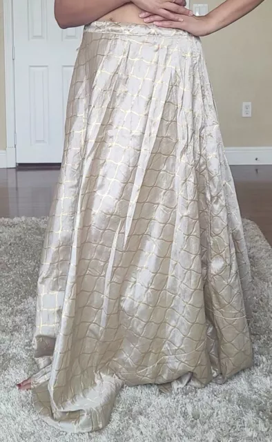 Lehenga Skirt, light gold with dark gold lines- light weight! Maxi skirt