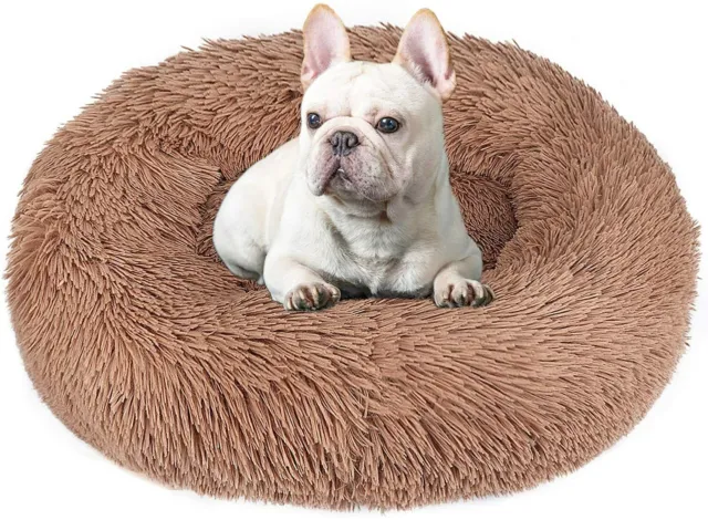 Dog Bed Cat Bed Donut, Faux Fur Pet Bed Comfortable Cuddler Round, Soft (23")