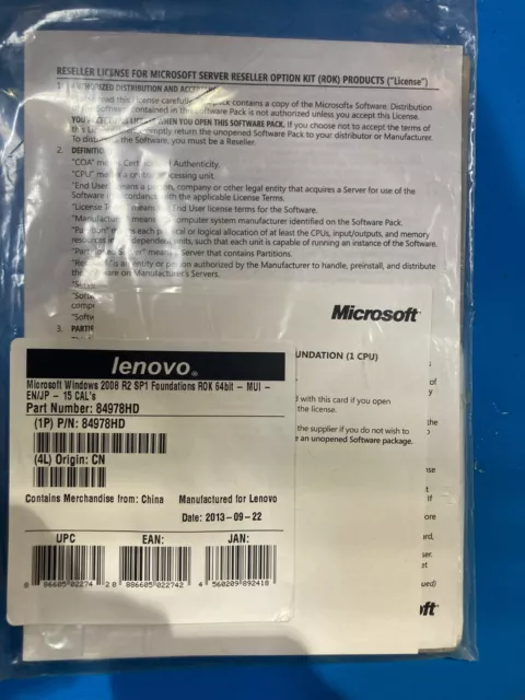 Lenovo IGF Server 84978HD WIN SVR 2008 R2 Sp1 64Bit ROK 1CPU