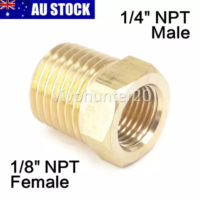 Brass 1/4" NPT Male to 1/8" NPT Female Pipe Reducer Threaded Adapter Fitting AU