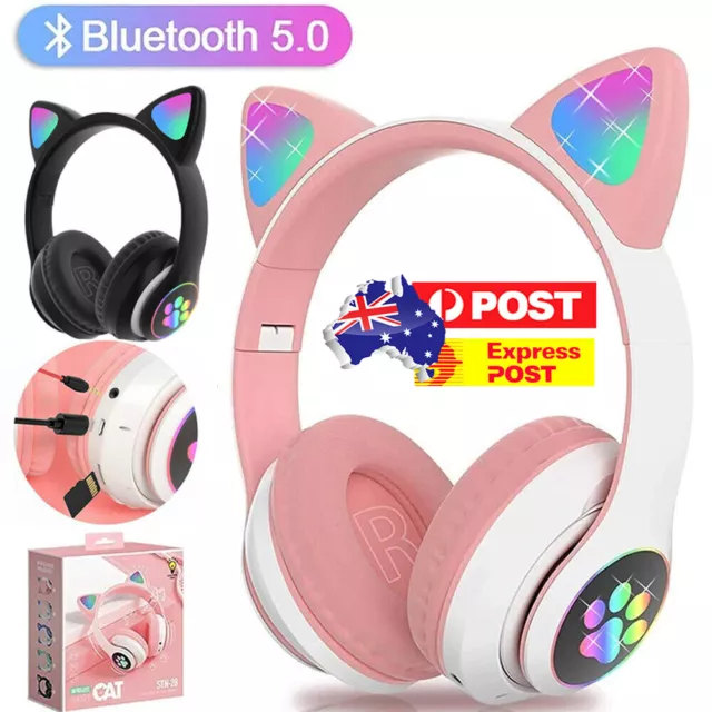 Wireless Cat Ear Headphone Bluetooth 5.0 Gaming Headset LED  Adult Kids Gift AU