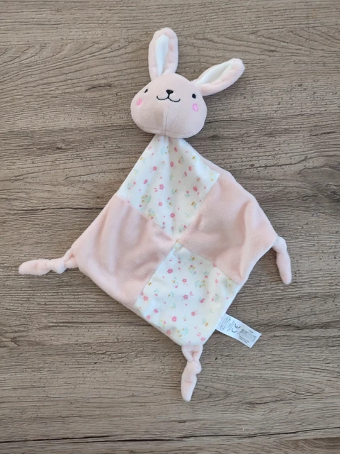 Doudou Tom Et Kiddy Lapin Plat Rose Blanc Fleur Grelot  Etat Neuf