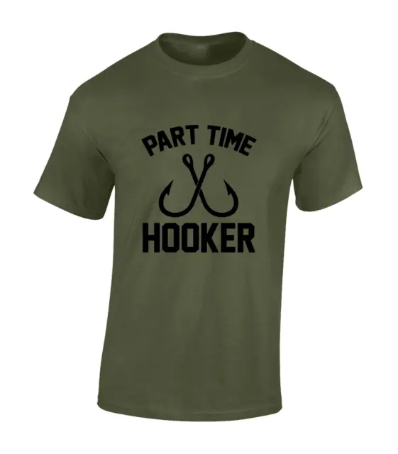 Part Time Hooker Mens T Shirt Carp Fishing Gift Idea Fisherman Top Dad Funny