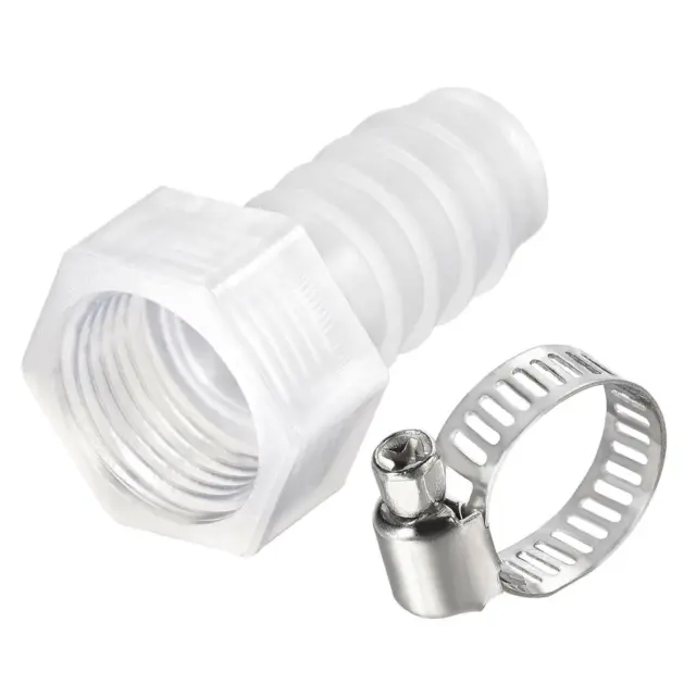 1 Set PP Hose Fitting 12mm Barb G3/8 Female Adapter with 9-16mm Hose Clamp