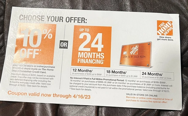 Home Depot Coupon 10% Off ($200 max) w/ Home Depot Credit Card - Store & Online