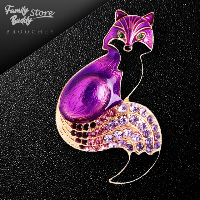 Fashion Rhinestone Enamel Fox Brooches for Women Animal Party Pins Jewelry Gift