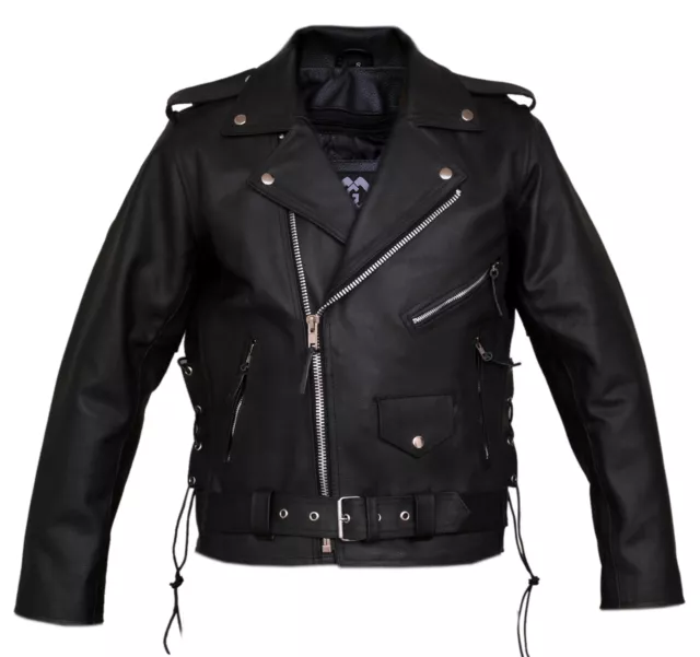 Mens Leather Marlon Brando Belted Biker Leather Motorcycle Jacket Cowhide Full