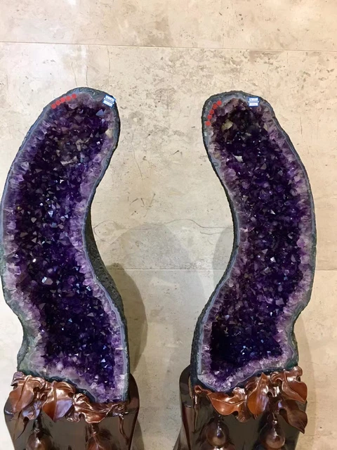 199LB Natural Amethyst twain Geode Crystal Quartz Specimen Healing+stand 2