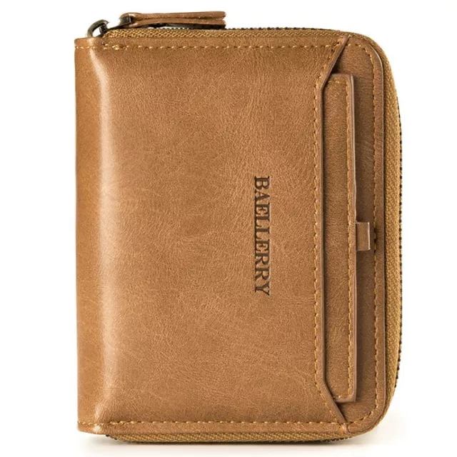 Men's Leather Bifold Credit ID Card Holder Wallet with Zipper Coin Pocket Purse