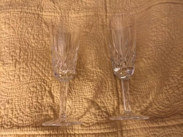 Waterford Ireland Crystal 7-1/4" LISMORE CHAMPAGNE FLUTES GLASSES Set of 2 Mint
