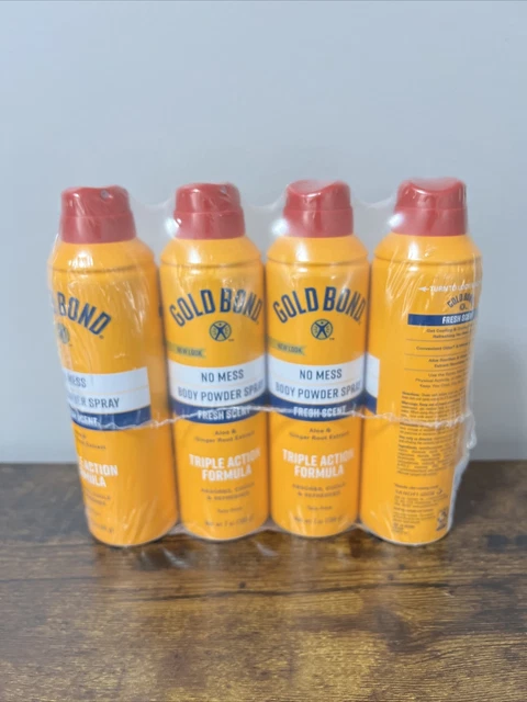 GOLD BOND Sin desorden Polvo Spray AROMA FRESCO 7 oz Paquete de 4 Paquete NUEVO Fórmula Sin Talco