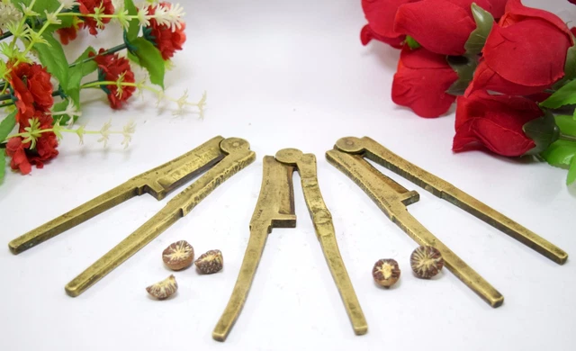 Antique India Collective Brass Betel Nut Cracker 3 pcs Utility Tool. i12-182 3