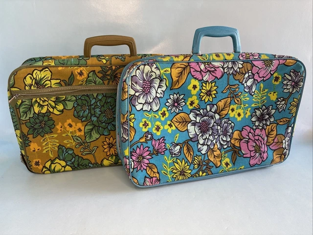 2 VINTAGE BANTAM Travelware Suitcase 60s 70s Flower Power