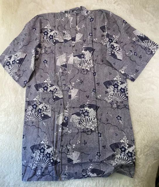 Amita Kimono Robe  One Size Japanese Blue Floral Lightweight Cotton Made Japan