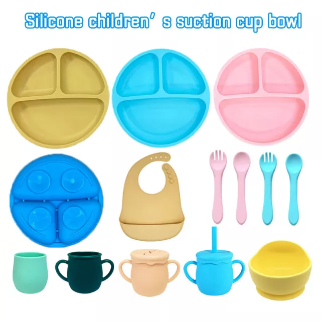 Children's Plate Food Grade Silicone Plate Baby Suction Cup Divided Food Bowl