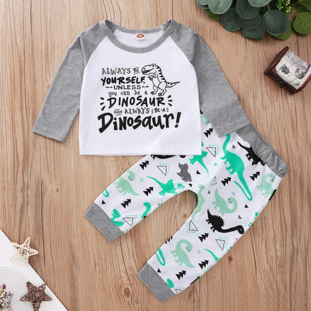 UK Toddler Baby Boys Dinosaur Hoodie Tops+ Long Pants Outfits Tracksuit Clothes