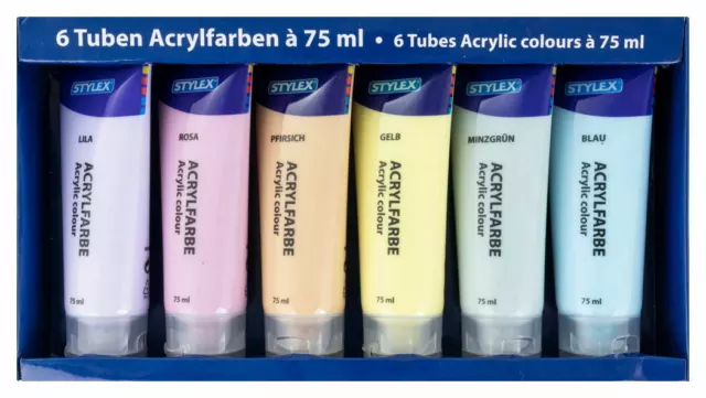 STYLEX Pastell Acrylfarbe, 6 Tuben à 75 ml Malen basteln mischen acryl