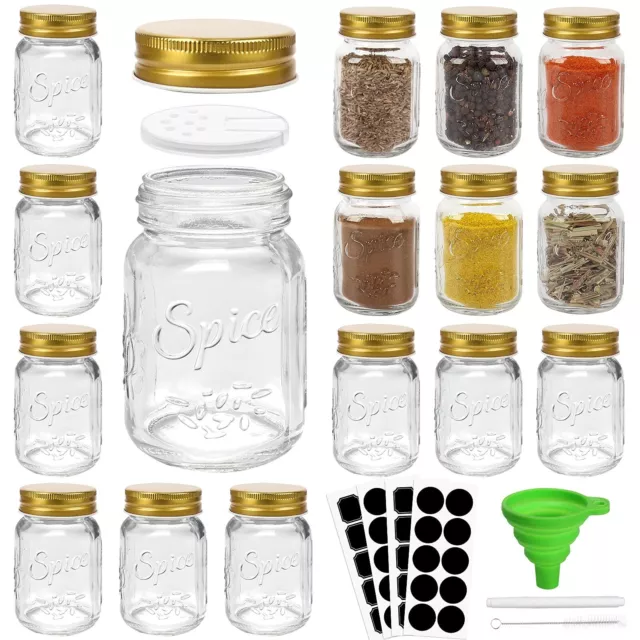 15 Pcs Glass Mason Spice Jars 4oz Empty Spice Bottles with Blank Labels and S...