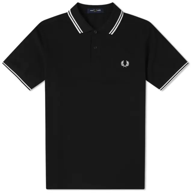 Fred Perry Polo Shirt Black White S M L XL XXL M3600 Slim Fit Pique Twin tipped