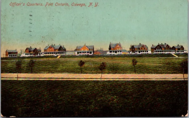 Postcard Oswego, NY Officer's Quarters Fort Ontario Street View 1911