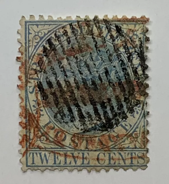 1867 Straits Settlements 12C Stamp Qv With Red And Grilled Son Cancels