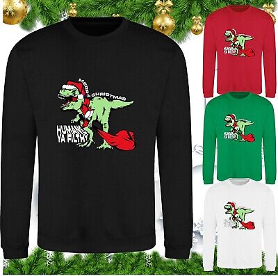 Merry Christmas Xmas T-Rex Dinosaur Santa Jumper Funny Sweatshirt Jump UnisexTop