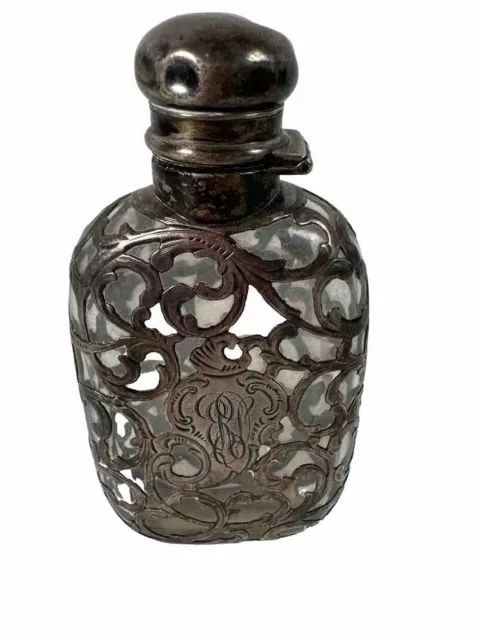 Fine American Antique Ornate Sterling Silver Engraved Filigreed 4" Pocket Flask