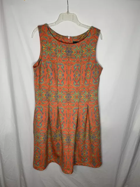 Gabby Skye Scuba Dress 14 Fit And Flare Scoop Neck Orange Green Blue Pockets