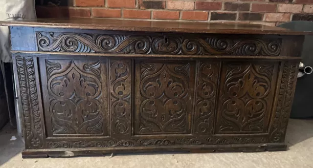 Truly Magnificent Unique Antique 17th Century Oak Coffer. Exceptional example.