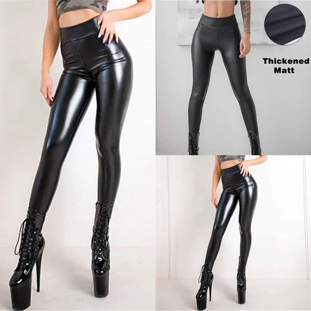 Leggings elasticizzati donna ecopelle thermo PU lucidi vita alta pantaloni bagnati