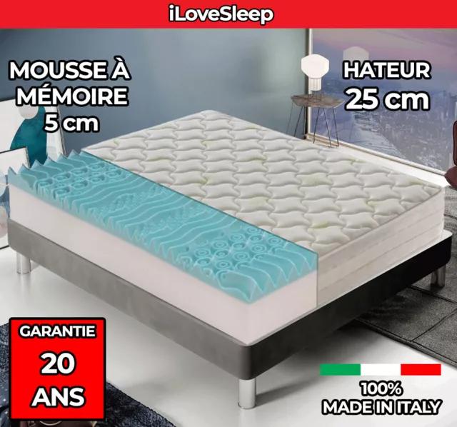 Matelas à 9 zones en mousse à mémoire de forme - Haut 25 cm - housse amovible