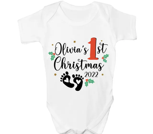 Personalised Christmas Baby Grow First Xmas Sleepsuit 1st Boys Girls Any Name