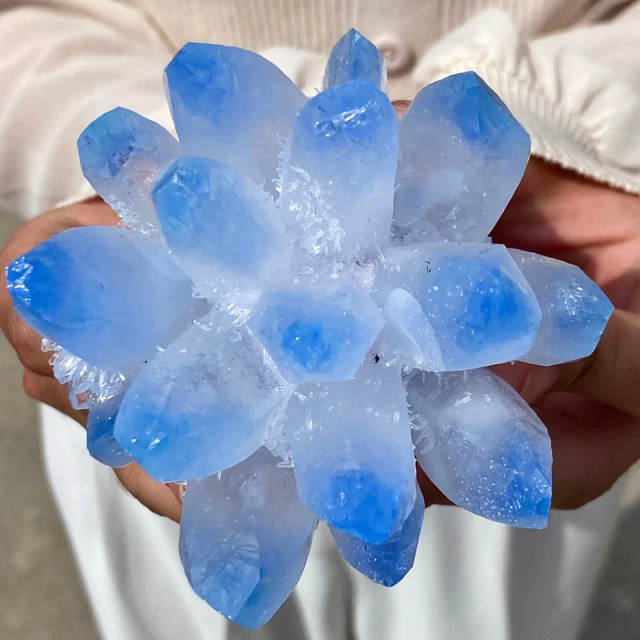 353G New Find BLUE Phantom Quartz Crystal Cluster Mineral Specimen Healing