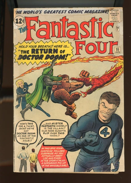 Fantastic Four #10 - 3rd App. Dr. Doom. Classic Jack Kirby Cover Art. (2.0) 1962