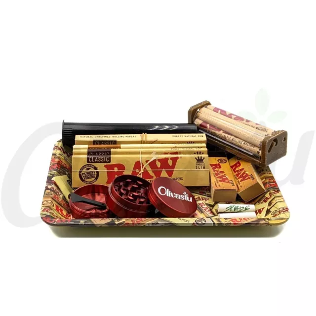 Raw Small Medium Rolling Tray Kit Gift Set Raw Classic Organic Tips 3