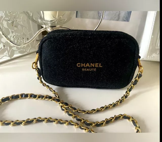 CHANEL Beaute Large 12x7 Vintage 2017 New Black Velvet Cosmetic Makeup  Bag VIP