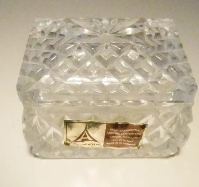 Anna Hutte Bleikristall German Crystal Daisy & Diamond Trinket Box w/Lid Vintage