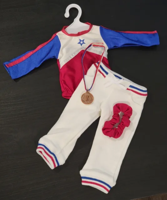 American Girl Gymnastics Outfit II Leotard Pants Scrunchie Medal Retired