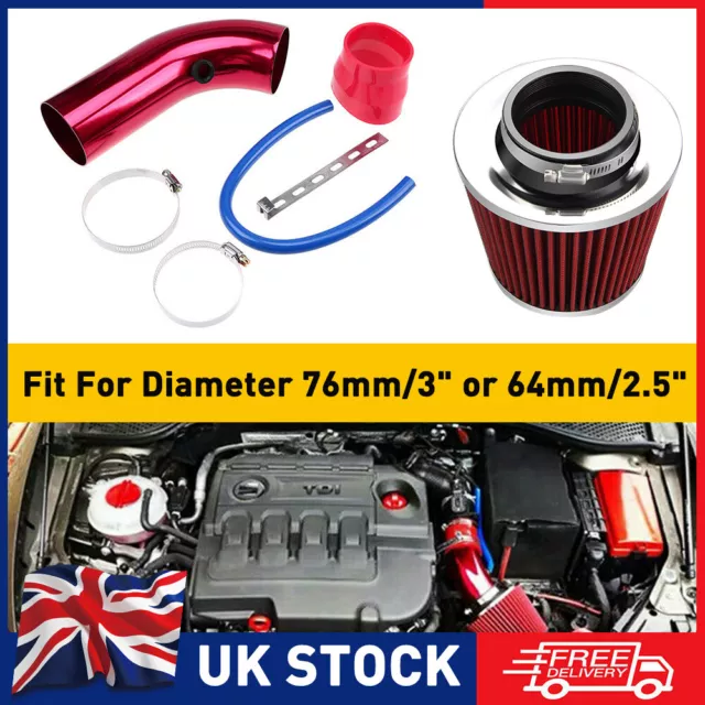 Universal 76mm 3" Car Cold Air Intake Filter Induction Kit Pipe Hose System