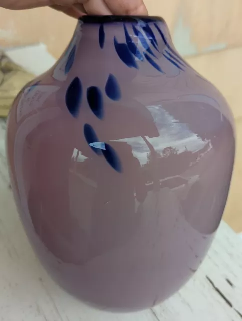 Vintage Gorgeous HAND BLOWN GLASS Purple & Blue Accent VASE Art STUNNING!!