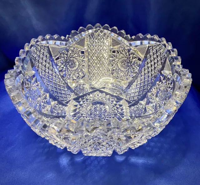 Large Gorgeous American Brilliant Design Cut Crystal Centerpiece Bowl ABP Heavy 3