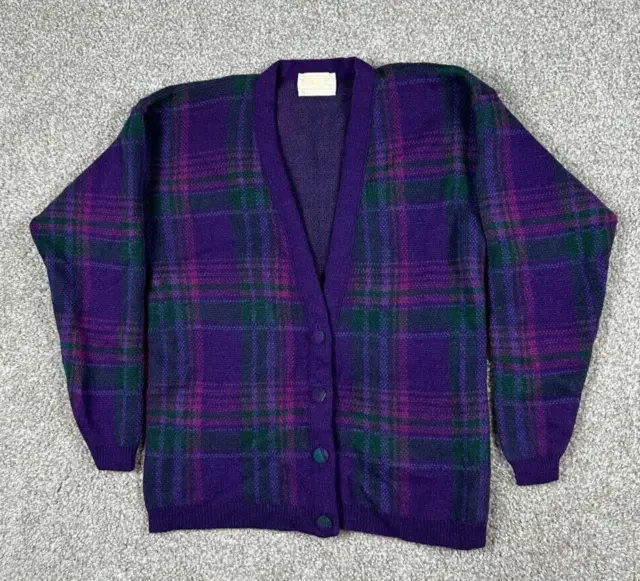 Vintage Pendleton Cardigan Sweater Womens Large Purple Plaid Wool USA Made