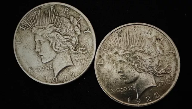 x2 1922 & 1923 Better Date PEACE $$ Coins