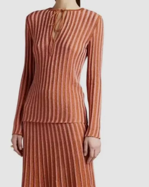 $1095 Stella McCartney Women's Brown Metallic Stripe Blouse Top Size IT46/US10