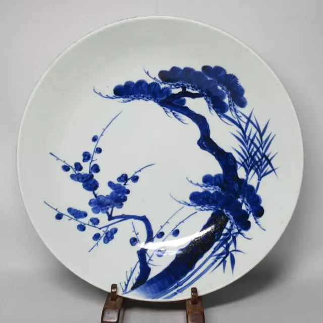 G1982: Real Japanese old NABESHIMA blue-and-white porcelain big plate
