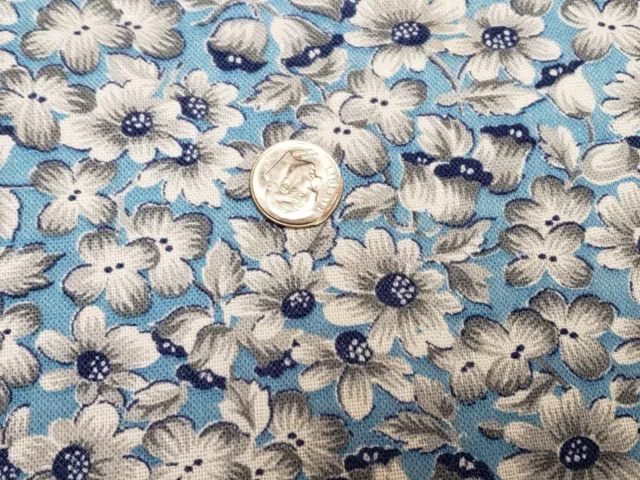 BEST Vintage Feedsack Flour Sack Quilt Fabric 40s Dainty Floral BLUE Farm Estate