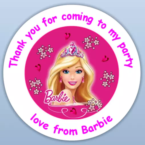 35 Personalised Barbie Rainbow Birthday Stickers Party Thank You Sweet Cone Bag