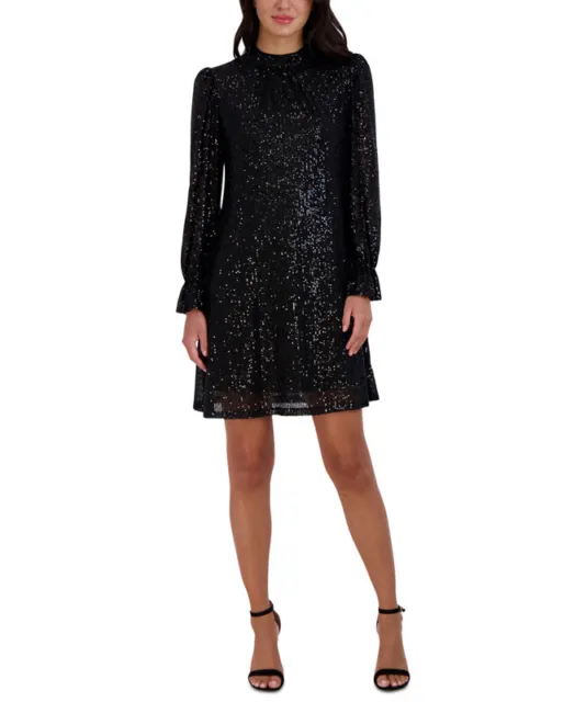 Julia Jordan Women's Sequin Mock-Neck Sheath Dress (Black, 10)